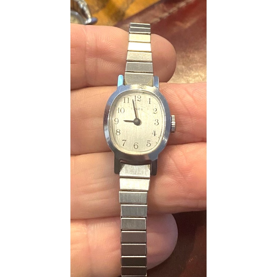 Vtg Womens Timex Watch Silver Tone Hand Wound PartsRepair